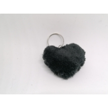 Puha, plüssanyagból készült, szívalakú, fekete kulcstartó.