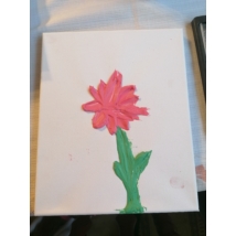 Téglalap festővászonra akril pasztával készült margaréta virág festmény, részei kitapinthatóak.