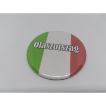 Köralakú hűtőmágnes zászlóval, fehér Olaszország felirattal.