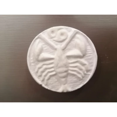 Köralakú, fehér hűtőmágnes domború horoszkóp mintával.